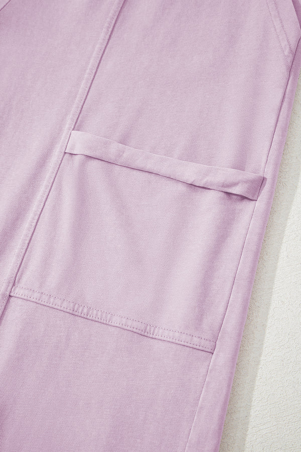 Pink Mineral Wash Exposed Seam Drawstring Elastic Waistband Wide Leg Cargo Pants
