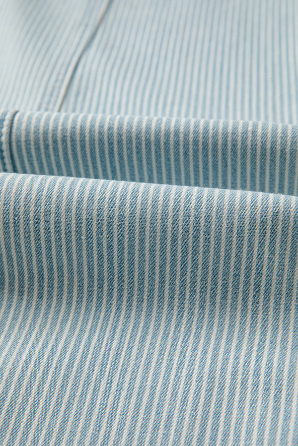 Sky Blue Stripe Mid Rise Drawstring Waist Jeans