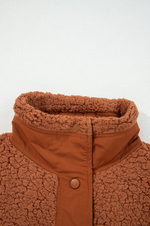 Cinnamon Faux Fur Snap Button Front Knot Side Plush Vest with Pockets