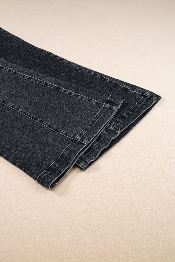 Black Plain Seam Detail Flared Bottom Ankle Length Jeans