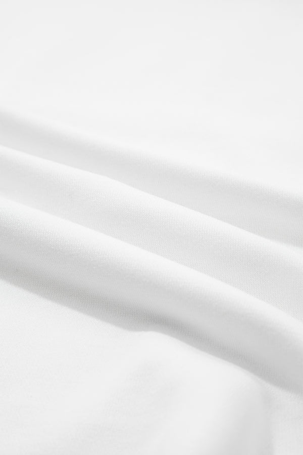 White Textured Raw Seam Plus Size Pullover Top and Drawstring Pants Set