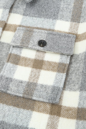 Brown Plaid Print Pocket Women Shacket