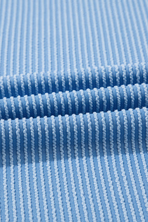 Sky Blue Textured Contrast Trim Round Neck T Shirt