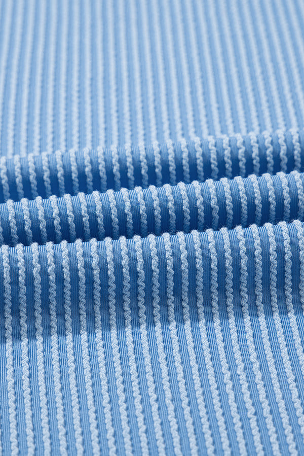Sky Blue Textured Contrast Trim Round Neck T Shirt