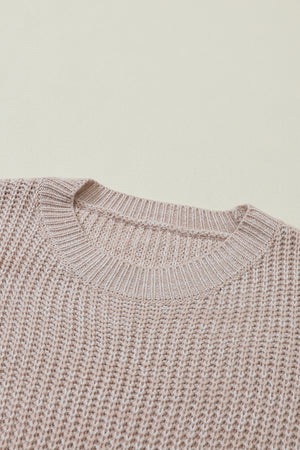 Parchment Cable Knit Sleeve Drop Shoulder Sweater