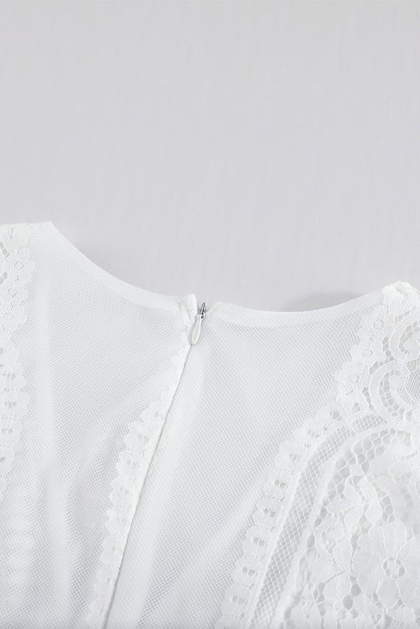 White V Neck High Waist Lace Maxi Dress