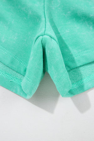 Sea Green Mineral Wash Drawstring Elastic Waistband Hollow Out Back Short Sleeve Romper