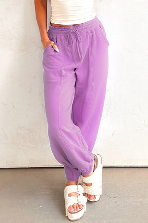 Lilac Drawstring Elastic Waistband Solid Color Jogger Pants