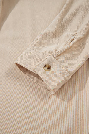 Oatmeal Corduroy Half Button Collared Long Sleeve Mini Dress