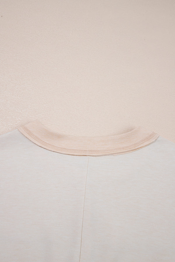 Beige Half Placket Chest Pockets Short Sleeve Wide Leg Jumpsuit