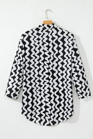 Black Stripe Print Loose Fit Open Front Beach Cover Up