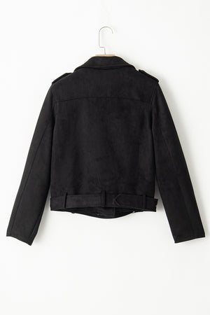 Black Asymmetric Zipper Belted Hem Jacket