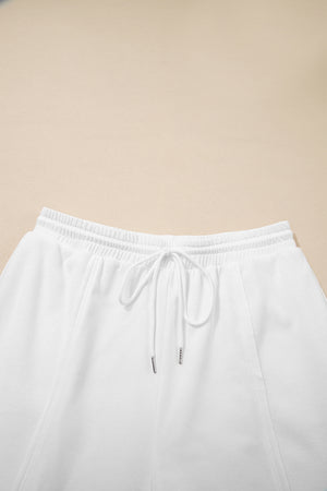 White Textured Raw Seam Plus Size Pullover Top and Drawstring Pants Set