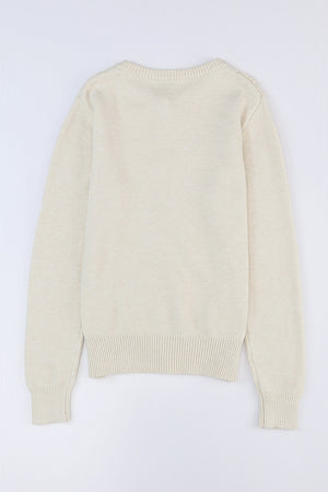 Apricot Lace Trim Ribbed Round Neck Button Up Cardigan