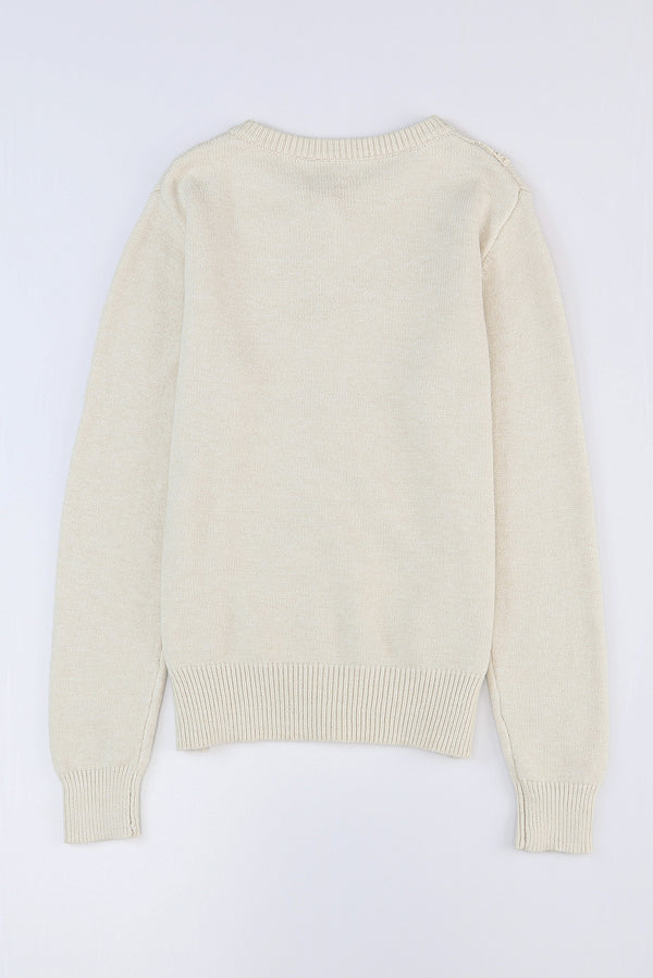 Apricot Lace Trim Ribbed Round Neck Button Up Cardigan