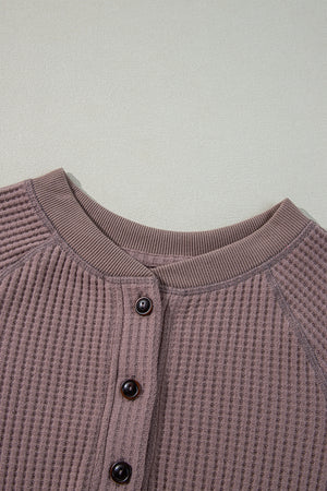 Chestnut Textured Knit Henley Long Sleeve Top