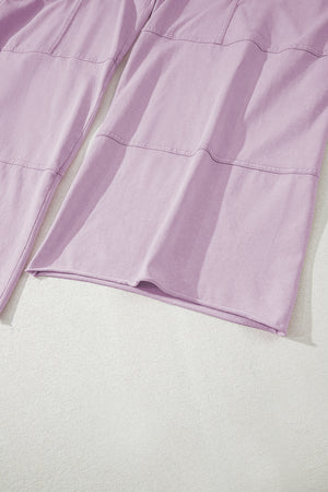 Pink Mineral Wash Exposed Seam Drawstring Elastic Waistband Wide Leg Cargo Pants