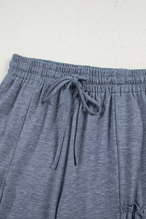 Frilled Detail Wide Leg Drawstring Elastic Waistband Pants