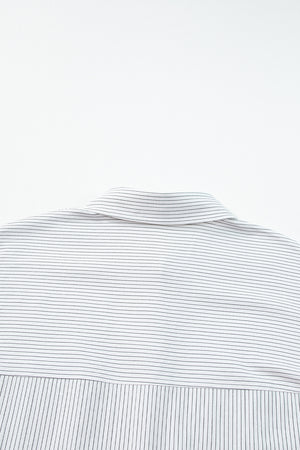 DEAR-LOVER Stripe Roll-tab Sleeve Pocketed Long Shirt