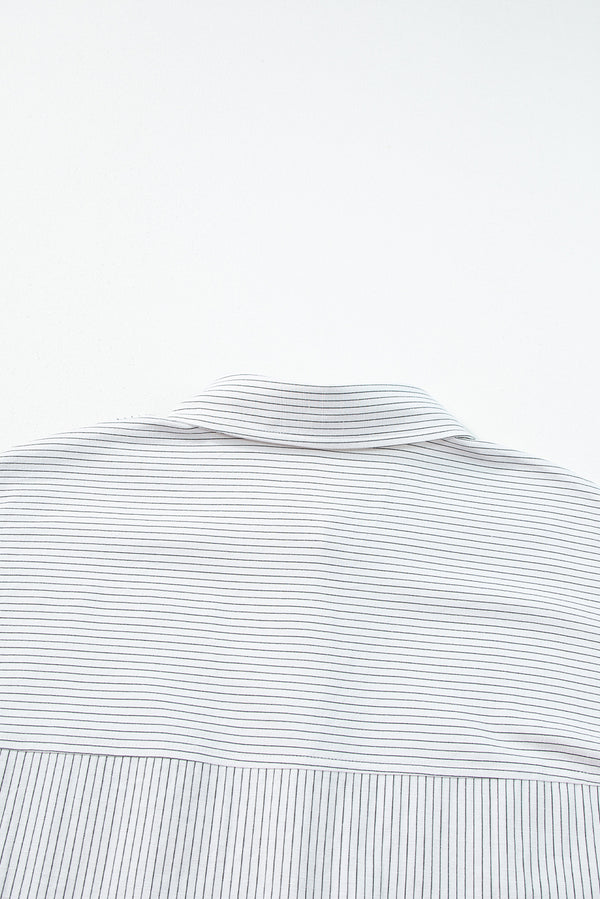 DEAR-LOVER Stripe Roll-tab Sleeve Pocketed Long Shirt