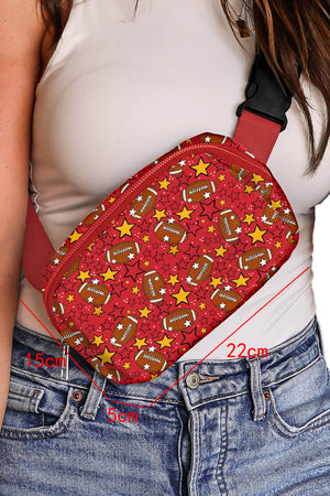 Fiery Red Rugby Football Star Printed Buckle Strap Crossbody Bag