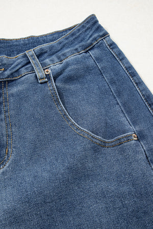 Ashleigh Blue Stitched Raw Hem Wide Leg Loose Jeans