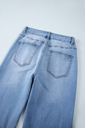 Dusk Blue Raw Hem Straight Leg Loose High Waist Jeans
