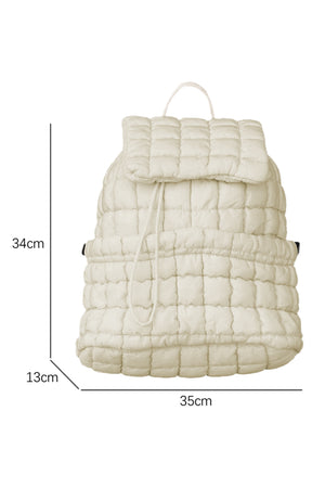 White Solid Flapped Quilted Puffer Backpack