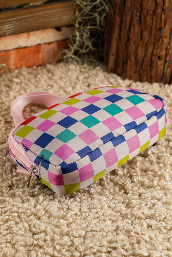 Pink Colorblock Checkered Printed Crossbody Bag