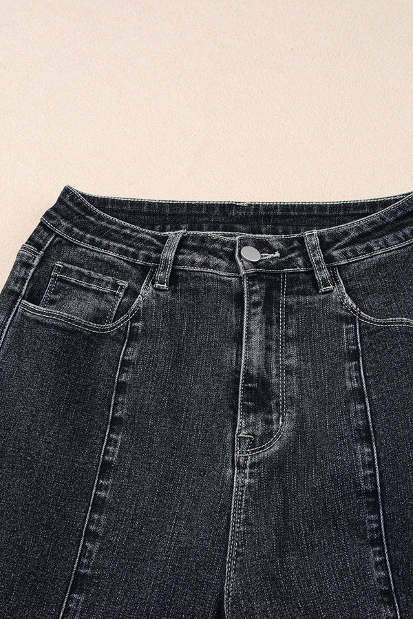 Black Plain Seam Detail Flared Bottom Ankle Length Jeans