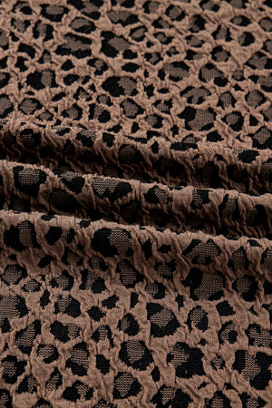 Brown Ribbed Trim Leopard Print Long Sleeve Top