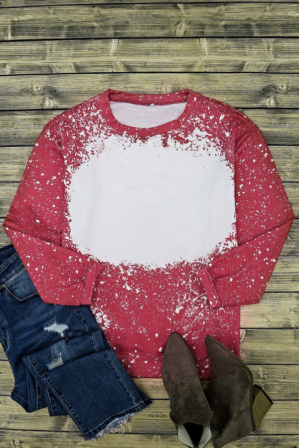 Fiery Red Tie-dyed Crew Neck Pullover Sweatshirt