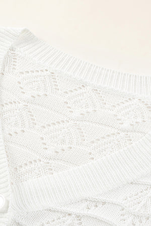 White Lightweight Buttoned Front Crochet Cardigan