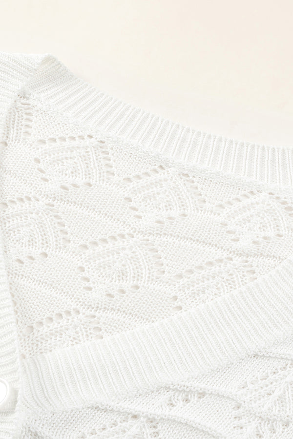 White Lightweight Buttoned Front Crochet Cardigan