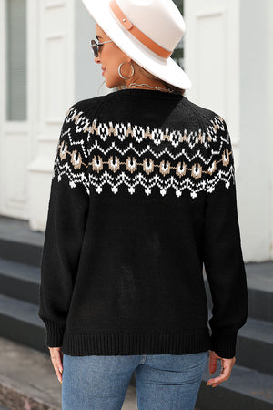 Black Western Fashion Abstract Printed Cardigan Sweater