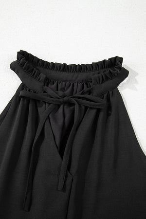 Black Pinched V Neck Tie Loose Tank Top
