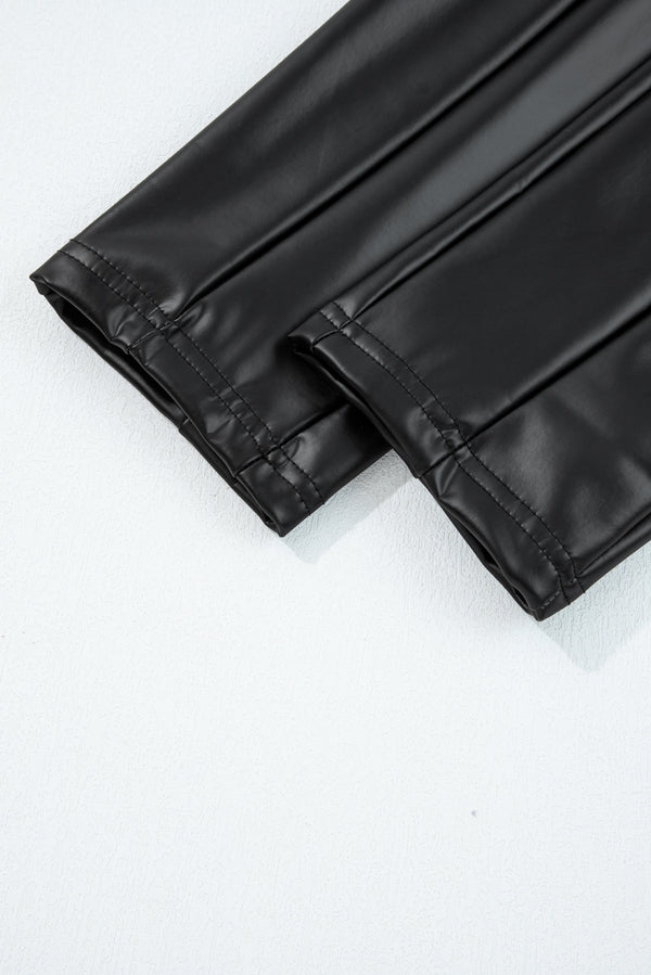 Black Faux Leather Seamed Leg High Waist Leggings
