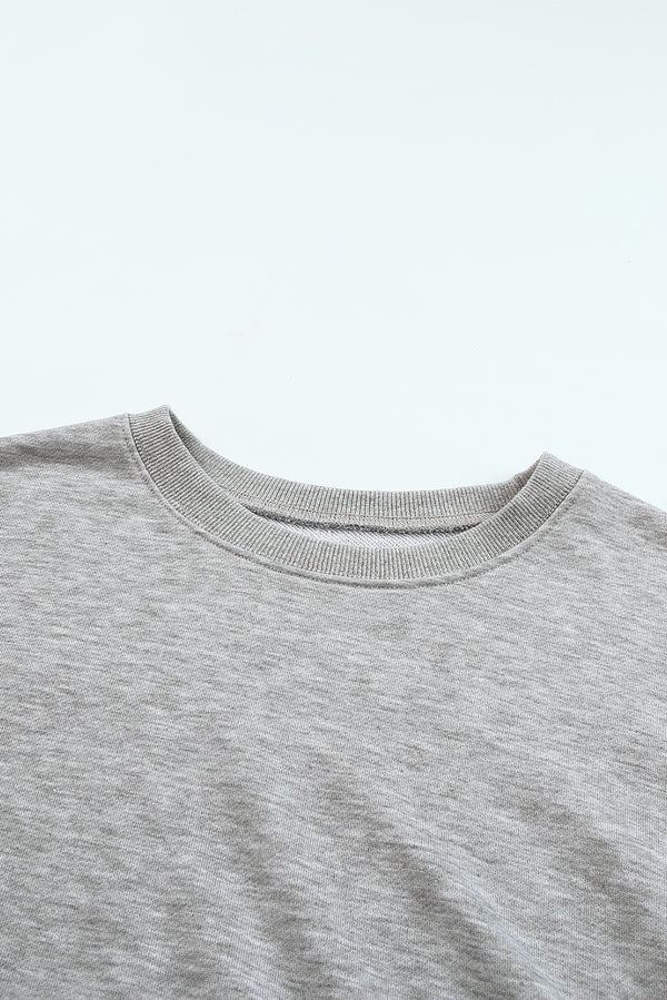 Gray Plain Crew Neck Pullover Sweatshirt