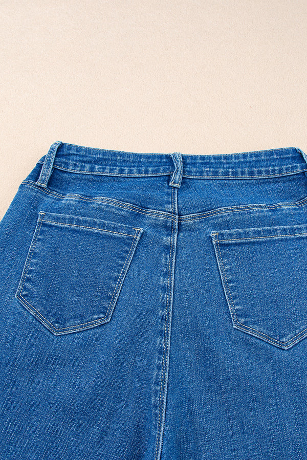 Dark Blue Plain Seam Detail Flared Bottom Ankle Length Jeans
