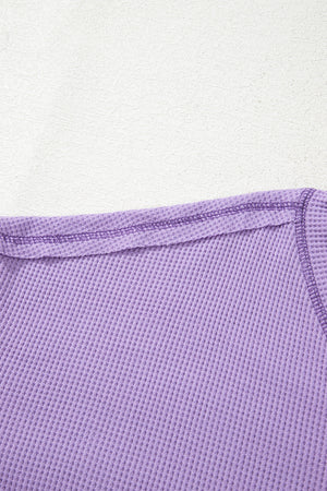 Purple Exposed Seam Half Sleeve Knitted V Neck Textured Top