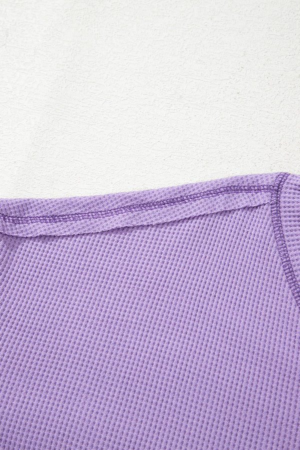 Purple Exposed Seam Half Sleeve Knitted V Neck Textured Top