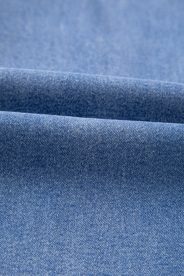 Dusk Blue Raw Hem Unique Cuffs Straight High Rise Loose Jeans
