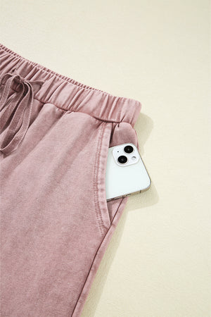 Careys Mineral Wash Tiered Wide Leg Patchwork Drawstring Pants