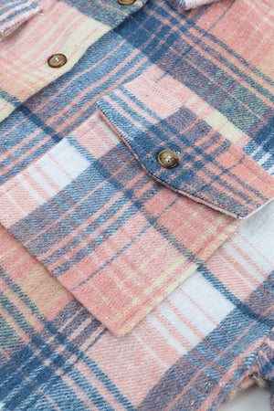 Pink Plaid Flap Pockets Shacket
