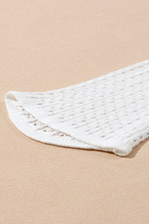 White Hollowout Knit Bell Sleeve Drawstring Short Beach dress