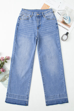 Dusk Blue Raw Hem Unique Cuffs Straight High Rise Loose Jeans