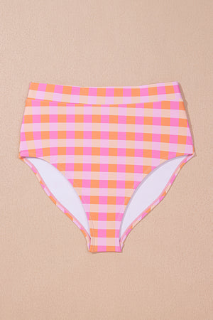 Pink 3pcs Gingham High Waist Bikini & Sarong