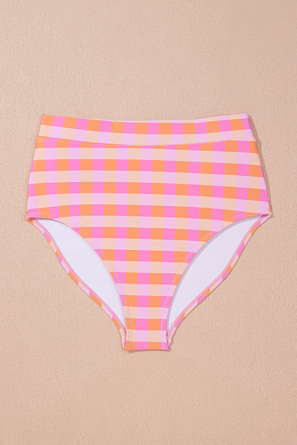 Pink 3pcs Gingham High Waist Bikini & Sarong