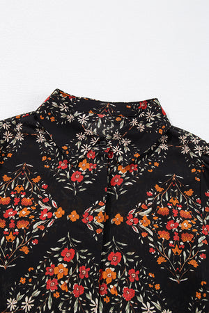 Black Strawberry Aesthetic Floral Puff Sleeve Shirt
