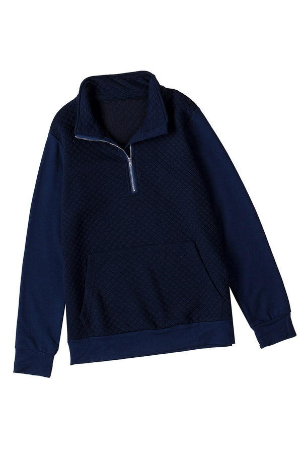 Navy Stand Neck Waffle Zip up Sweatshirt